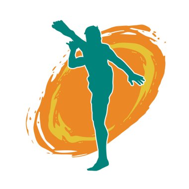 Dövüş sanatları tekmesi pozu veren bir erkek modelin silueti. Dövüş sanatlarının silueti..