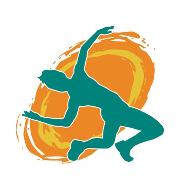 Hareketli bir kadın dansçının silueti. Dans eden zayıf bir kadının silueti..