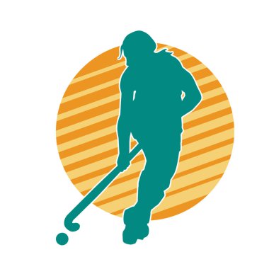 Çim hokeyi oynayan kadın atlet silueti. Çim hokeyi oynayan bir kadının silueti..