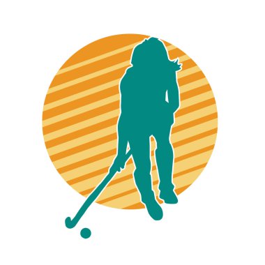 Çim hokeyi oynayan kadın atlet silueti. Çim hokeyi oynayan bir kadının silueti..