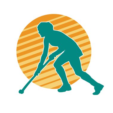 Çim hokeyi oynayan kadın atlet silueti. Çim hokeyi oynayan bir kadının silueti..