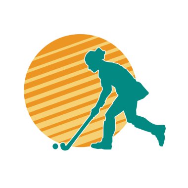 Çim hokeyi oynayan kadın atlet silueti. Çim hokeyi oynayan bir kadının silueti..