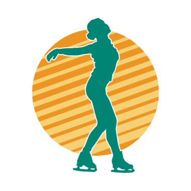 Sıska bir kadın buz pateni jimnastik dansçısının hareket halindeki silueti.