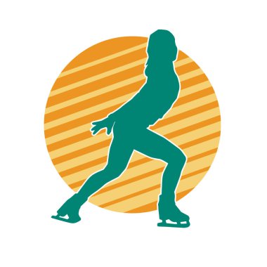 Sıska bir kadın buz pateni jimnastik dansçısının hareket halindeki silueti.