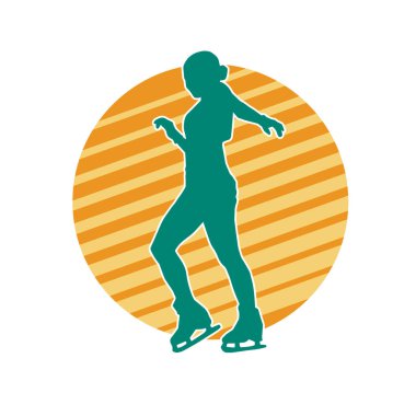 Sıska bir kadın buz pateni jimnastik dansçısının hareket halindeki silueti.