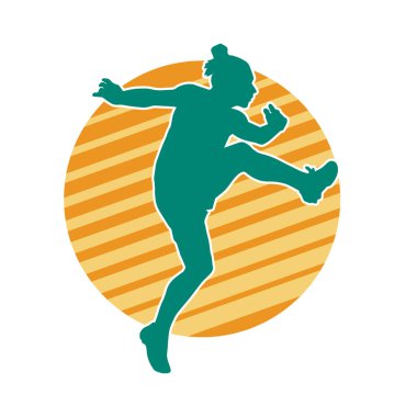 Zayıf kadın silueti egzersiz yapıyor. Spor yapan, spor yapan bir kadının silüeti.. 