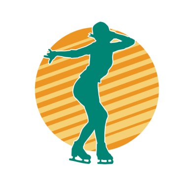 Sıska bir kadın buz pateni jimnastik dansçısının hareket halindeki silueti.