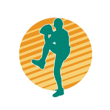 Beyzbol atıcısının silueti top atmaya hazır. Erkek beyzbol atıcısının silueti hareket halinde..