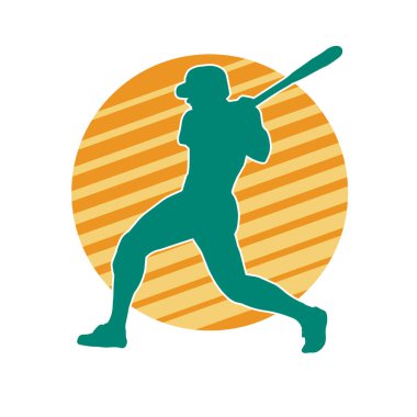 Hareketli bir erkek beyzbol oyuncusunun silueti. Vurucu olarak beyzbol oynayan bir adamın silueti..