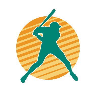 Hareketli bir erkek beyzbol oyuncusunun silueti. Vurucu olarak beyzbol oynayan bir adamın silueti..