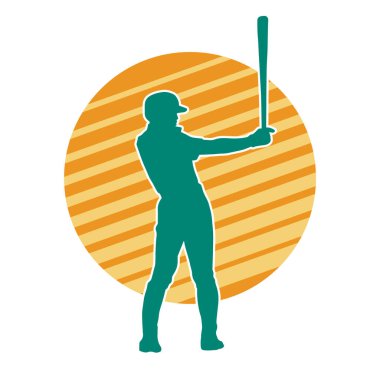 Hareketli bir erkek beyzbol oyuncusunun silueti. Vurucu olarak beyzbol oynayan bir adamın silueti..