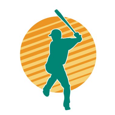 Hareketli bir erkek beyzbol oyuncusunun silueti. Vurucu olarak beyzbol oynayan bir adamın silueti..