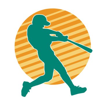 Hareketli bir erkek beyzbol oyuncusunun silueti. Vurucu olarak beyzbol oynayan bir adamın silueti..