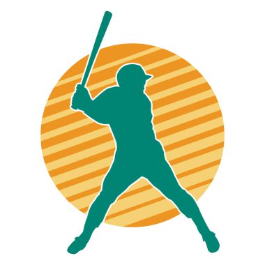 Hareketli bir erkek beyzbol oyuncusunun silueti. Vurucu olarak beyzbol oynayan bir adamın silueti..