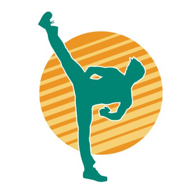 Dövüş sanatları tekmesi pozu veren bir erkek modelin silueti. Dövüş sanatlarının silueti..