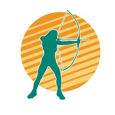 Dişi okçu bir dövüşçünün silueti ok ve yayla pozisyonunu alıyor..