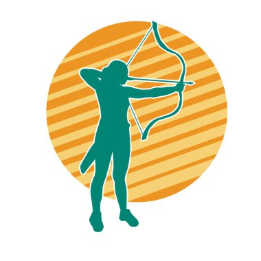 Dişi okçu bir dövüşçünün silueti ok ve yayla pozisyonunu alıyor..