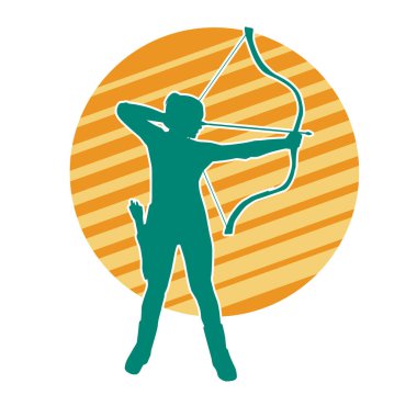 Dişi okçu bir dövüşçünün silueti ok ve yayla pozisyonunu alıyor..