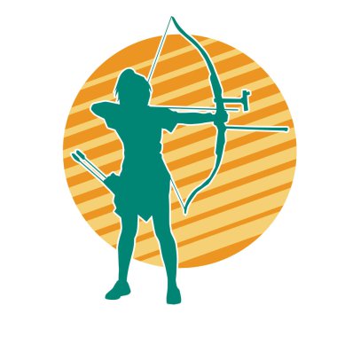 Dişi okçu bir dövüşçünün silueti ok ve yayla pozisyonunu alıyor..