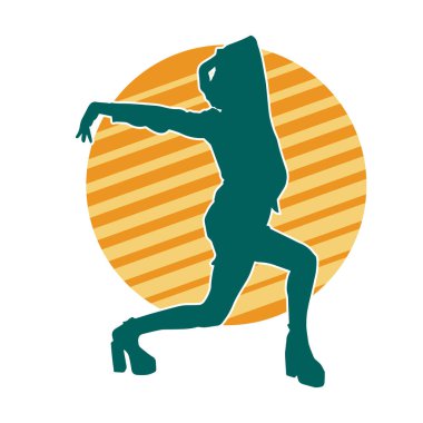 Hareketli bir kadın dansçının silueti. Dans eden zayıf bir kadının silueti..