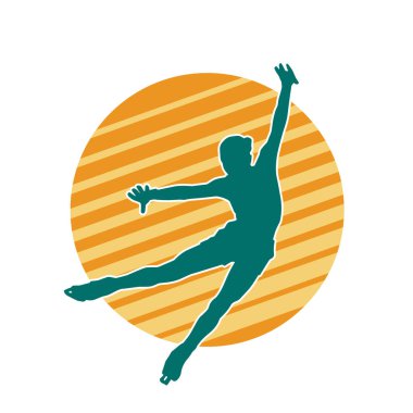 Sıska bir kadın buz pateni jimnastik dansçısının hareket halindeki silueti.