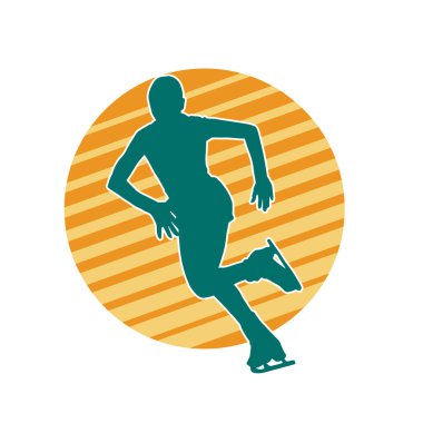 Sıska bir kadın buz pateni jimnastik dansçısının hareket halindeki silueti.