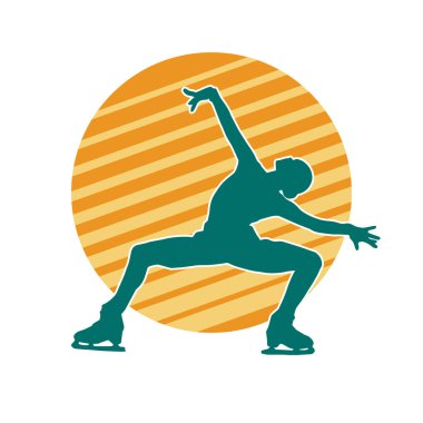 Sıska bir kadın buz pateni jimnastik dansçısının hareket halindeki silueti.