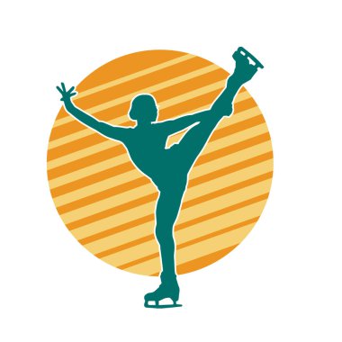 Sıska bir kadın buz pateni jimnastik dansçısının hareket halindeki silueti.