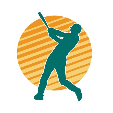 Hareketli bir erkek beyzbol oyuncusunun silueti. Vurucu olarak beyzbol oynayan bir adamın silueti..