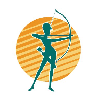 Dişi okçu bir dövüşçünün silueti ok ve yayla pozisyonunu alıyor..