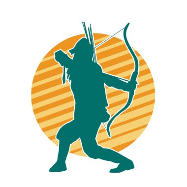 Dişi okçu bir dövüşçünün silueti ok ve yayla pozisyonunu alıyor..