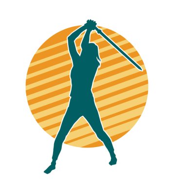 Bir kadın dövüşçünün silueti kılıç taşırken poz veriyor..