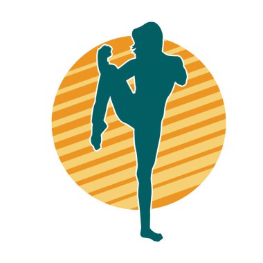 Hareketli kadın kickboksör atletinin silueti. Tekme atan bir kadının silueti..