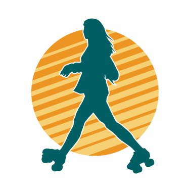 Paten kayan bir kadının silüeti. Sportif kadın silueti Tekerlekli sandalyede iyi eğlenceler.