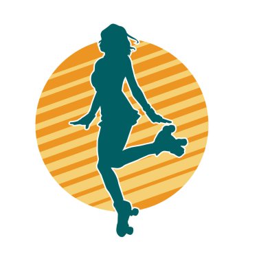 Paten kayan bir kadının silüeti. Sportif kadın silueti Tekerlekli sandalyede iyi eğlenceler.