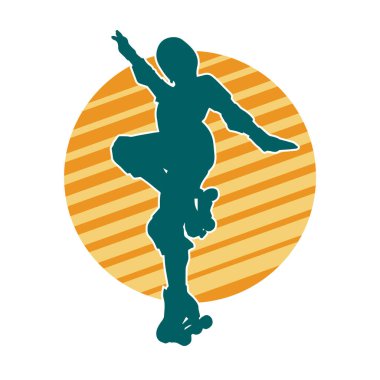 Paten kayan bir kadının silüeti. Sportif kadın silueti Tekerlekli sandalyede iyi eğlenceler.