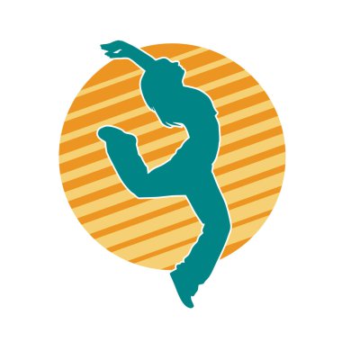 Hareketli bir kadın dansçının silueti. Dans eden zayıf bir kadının silueti..