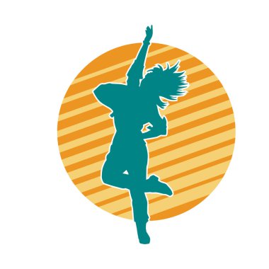 Hareketli bir kadın dansçının silueti. Dans eden zayıf bir kadının silueti..