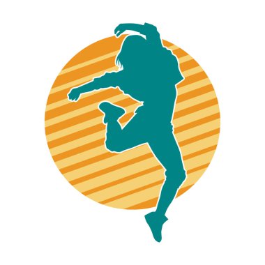 Hareketli bir kadın dansçının silueti. Dans eden zayıf bir kadının silueti..