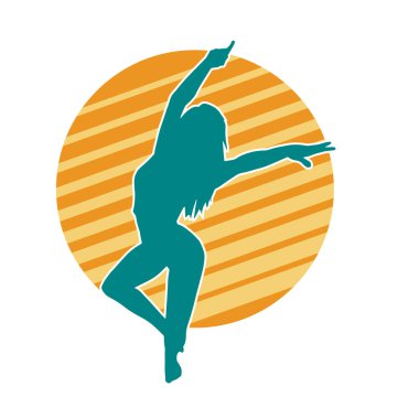 Hareketli bir kadın dansçının silueti. Dans eden zayıf bir kadının silueti..