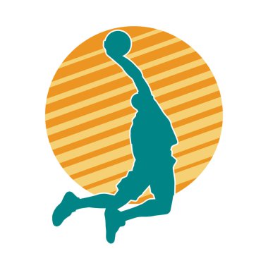 Basket oyuncusunun silueti hareket halinde. Bir erkek basket topu atleti silueti..