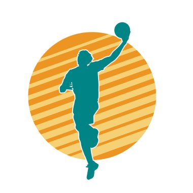 Basket oyuncusunun silueti hareket halinde. Bir erkek basket topu atleti silueti..