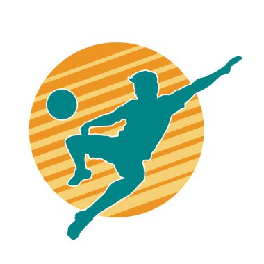 Top tekmeleyen bir erkek futbolcunun silueti. Hareket halindeki bir futbolcunun silueti.