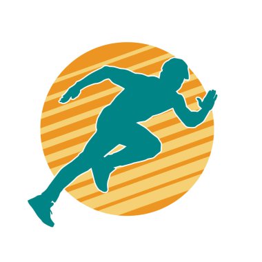 Koşu pozisyonundaki bir adamın silüeti. Siluet erkek koşusu pozu.