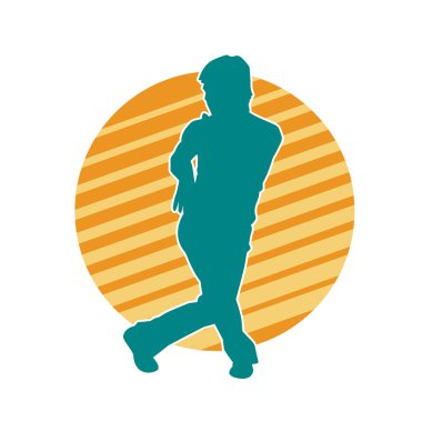 Doğu dövüş sanatı pozu veren bir adamın silueti. Dövüş sanatlarında bir erkeğin silueti..