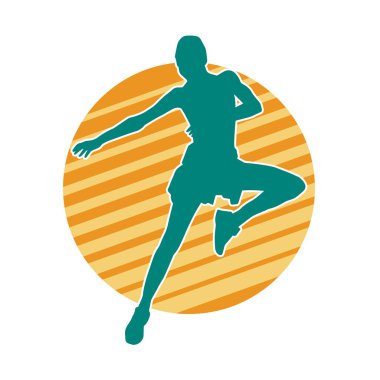 Zayıf kadın silueti egzersiz yapıyor. Spor yapan, spor yapan bir kadının silüeti.. 