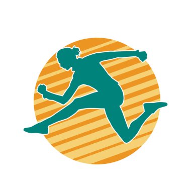 Koşan bir kadının silueti. Dişi bir koşunun silueti.