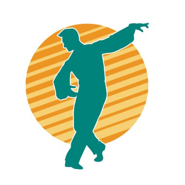 Poz veren bir erkek dansçının silueti. Dans eden bir adamın silueti.