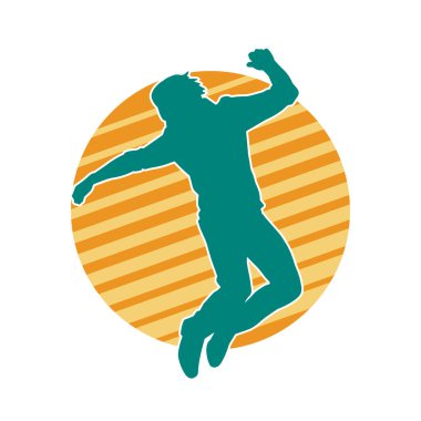 Dans eden bir adamın silueti. Erkek dansçı silueti poz veriyor..