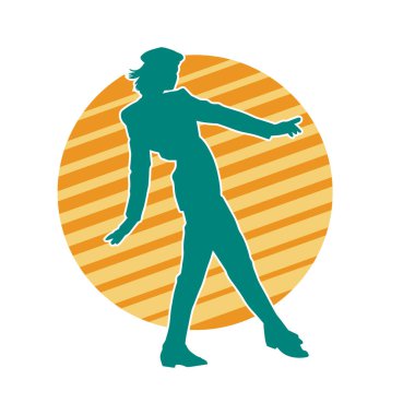 Hareketli bir kadın dansçının silueti. Dans eden zayıf bir kadının silueti..